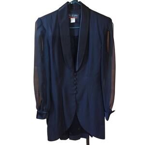J.R. Nites Vintage Black Sheer Sleeve Tuxedo Jacket Juniors Size 11/12